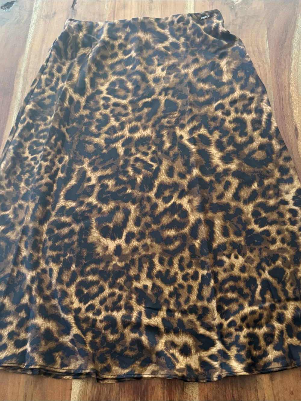 DKNY Leopard-Print Satin Slip Skirt in Brown and Black - Picture 2 of 8